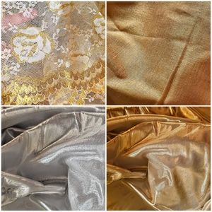 Metalic gold silver Lamé lace fabric remnant bundle
